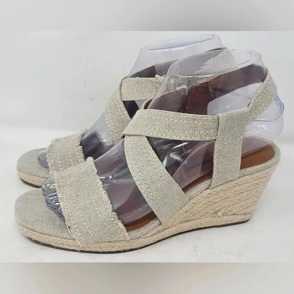 Lucky Brand Maeli Espadrille Wedge Sandal Khaki Beige Size 6